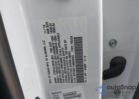 2019 Honda Ridgeline Sport z USA, uszkodzony, nr VIN 5FPYK3F11KB048522